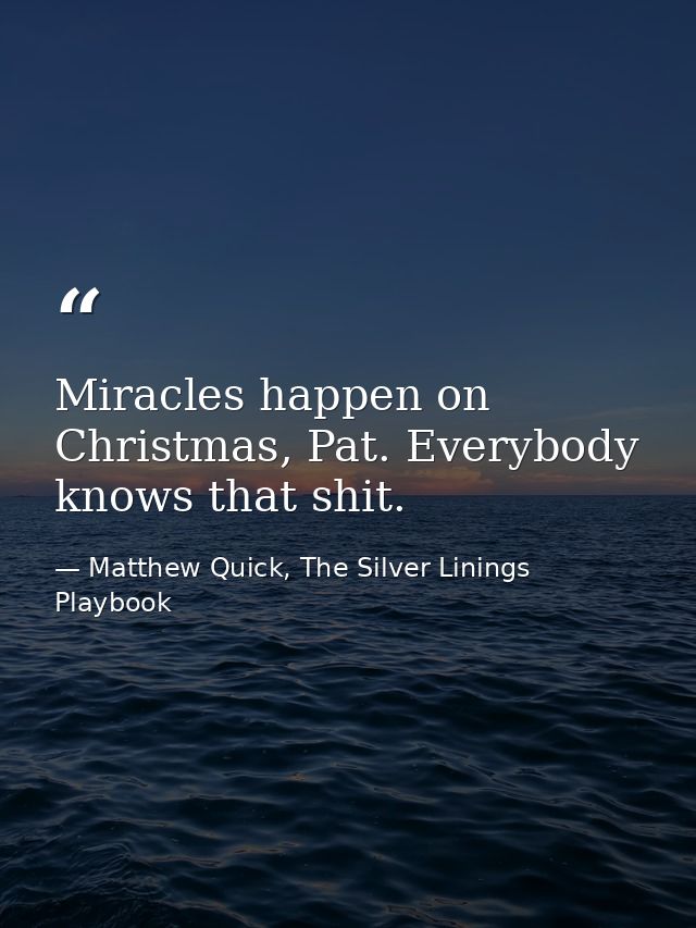 Miracles happen on Christmas, Pat. Everybody knows that shit. — Matthew Quick, The Silver Linings Playbook