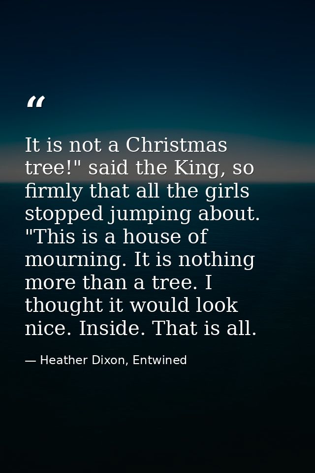 It is not a Christmas tree!" said the King, so firmly that all the girls stopped jumping about. "This is a house of mour — Heather Dixon, Entwined