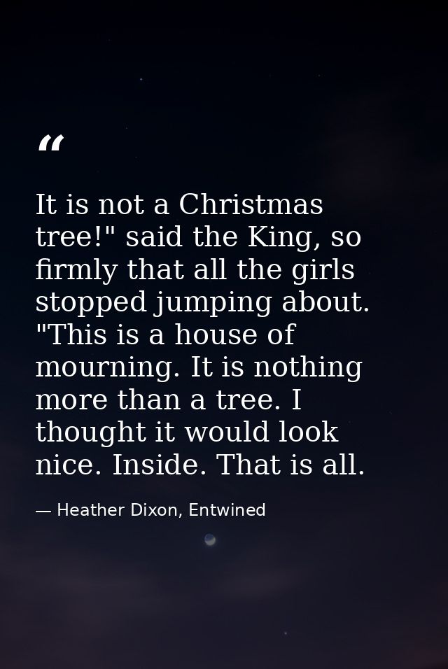 It is not a Christmas tree!" said the King, so firmly that all the girls stopped jumping about. "This is a house of mour — Heather Dixon, Entwined