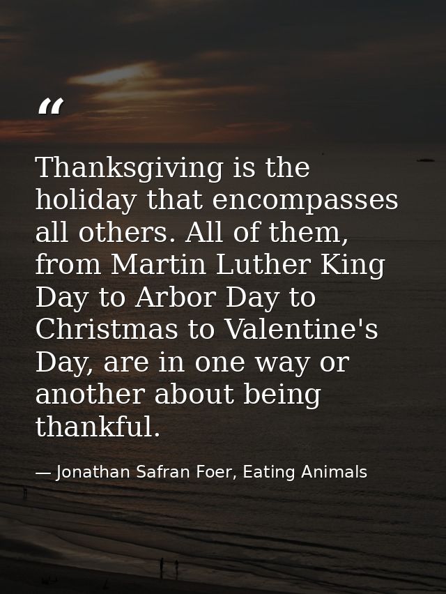 Thanksgiving is the holiday that encompasses all others. All of them, from Martin Luther King Day to Arbor Day to Christ — Jonathan Safran Foer, Eating Animals