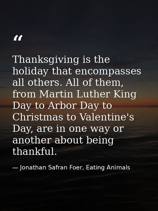 Thanksgiving is the holiday that encompasses all others. All of them, from Martin Luther King Day to Arbor Day to Christ — Jonathan Safran Foer, Eating Animals