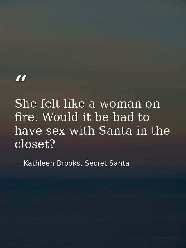 She felt like a woman on fire. Would it be bad to have sex with Santa in the closet? — Kathleen Brooks, Secret Santa