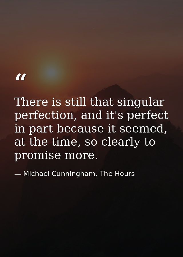 There is still that singular perfection, and it's perfect in part because it seemed, at the time, so clearly to promise  — Michael Cunningham, The Hours