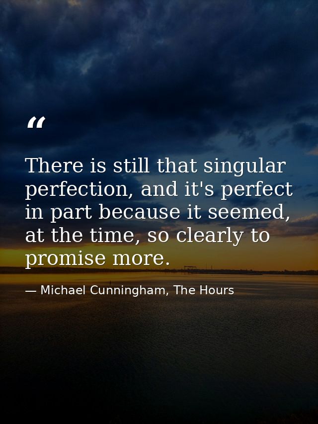 There is still that singular perfection, and it's perfect in part because it seemed, at the time, so clearly to promise  — Michael Cunningham, The Hours