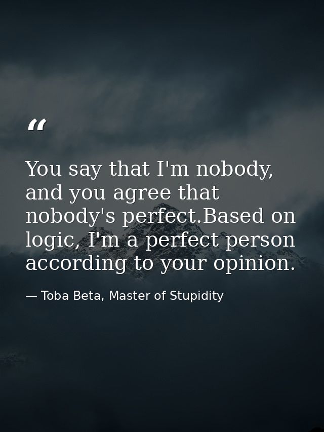 You say that I'm nobody, and you agree that nobody's perfect.Based on logic, I'm a perfect person according to your opin — Toba Beta, Master of Stupidity