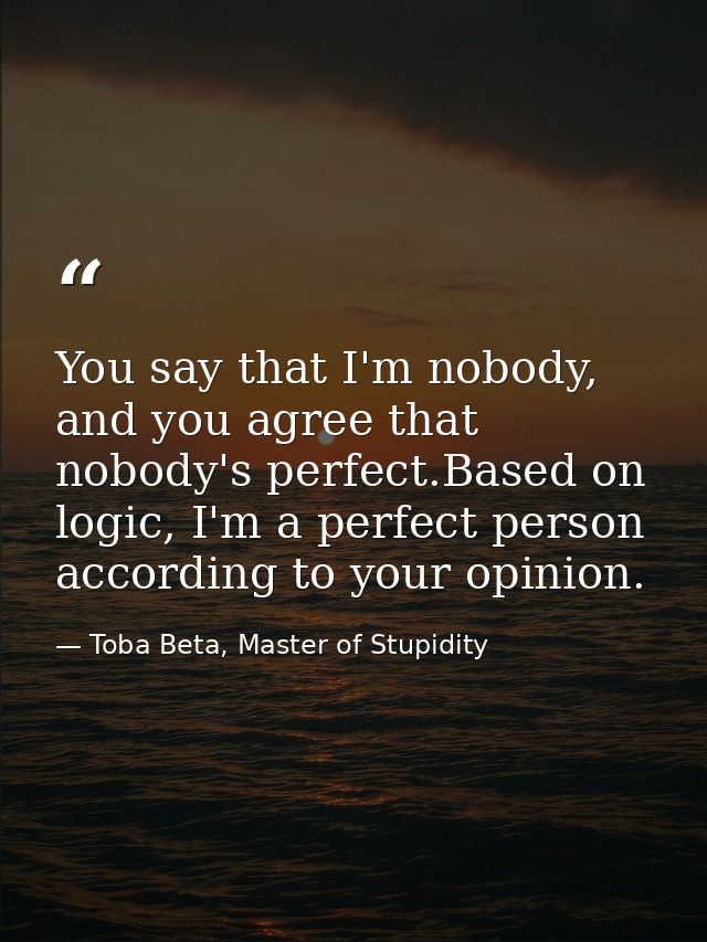 You say that I'm nobody, and you agree that nobody's perfect.Based on logic, I'm a perfect person according to your opin — Toba Beta, Master of Stupidity