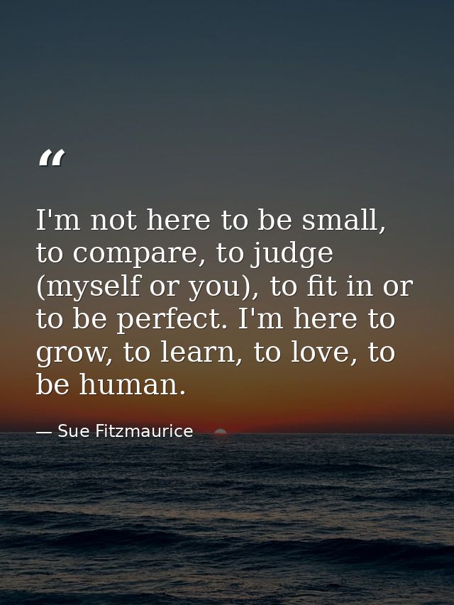 I'm not here to be small, to compare, to judge (myself or you), to fit in or to be perfect. I'm here to grow, to learn,  — Sue Fitzmaurice