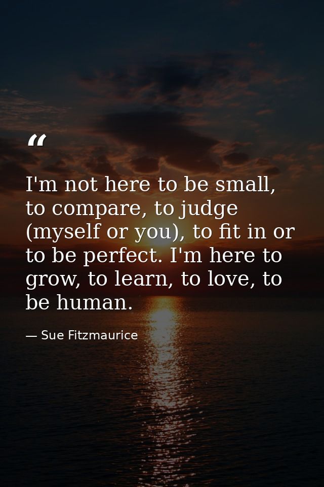 I'm not here to be small, to compare, to judge (myself or you), to fit in or to be perfect. I'm here to grow, to learn,  — Sue Fitzmaurice