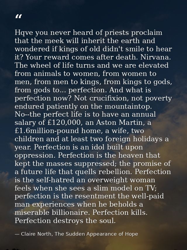Hqve you never heard of priests proclaim that the meek will inherit the earth and wondered if kings of old didn't smile  — Claire North, The Sudden Appearance of Hope