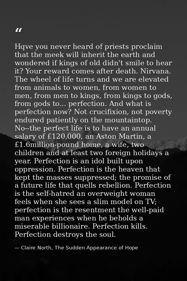Hqve you never heard of priests proclaim that the meek will inherit the earth and wondered if kings of old didn't smile  — Claire North, The Sudden Appearance of Hope