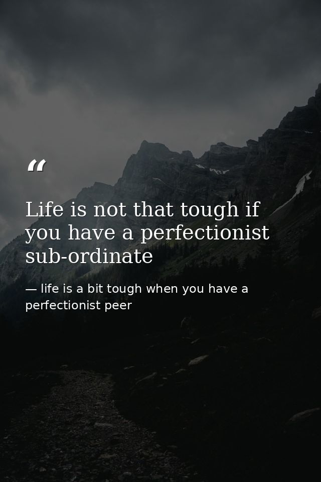 Life is not that tough if you have a perfectionist sub-ordinate — life is a bit tough when you have a perfectionist peer