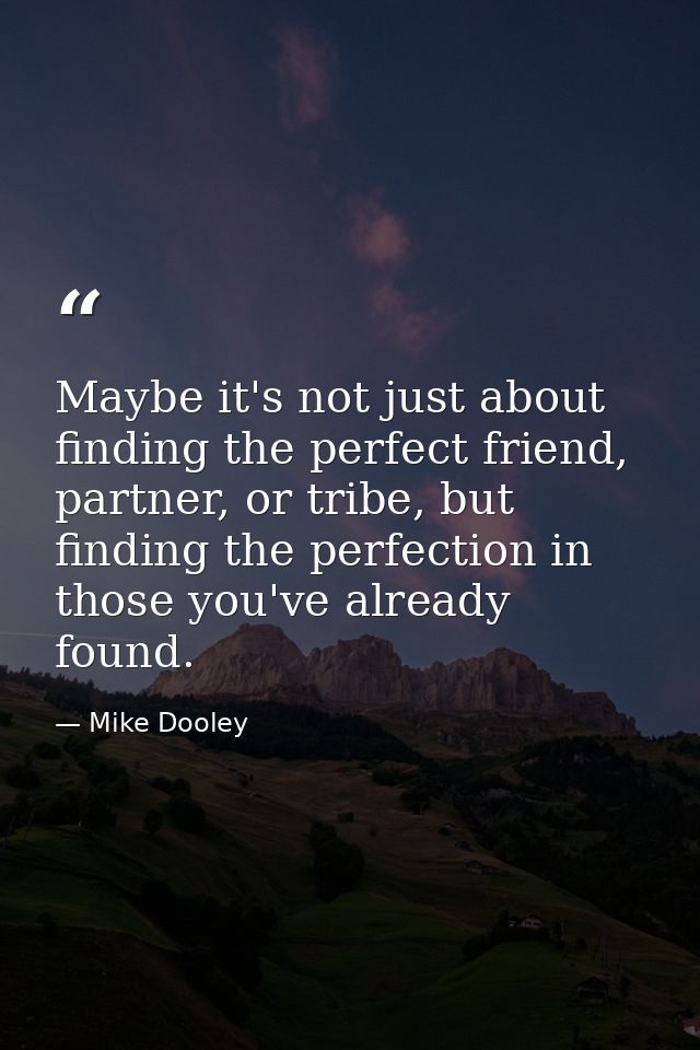 Maybe it's not just about finding the perfect friend, partner, or tribe, but finding the perfection in those you've alre — Mike Dooley