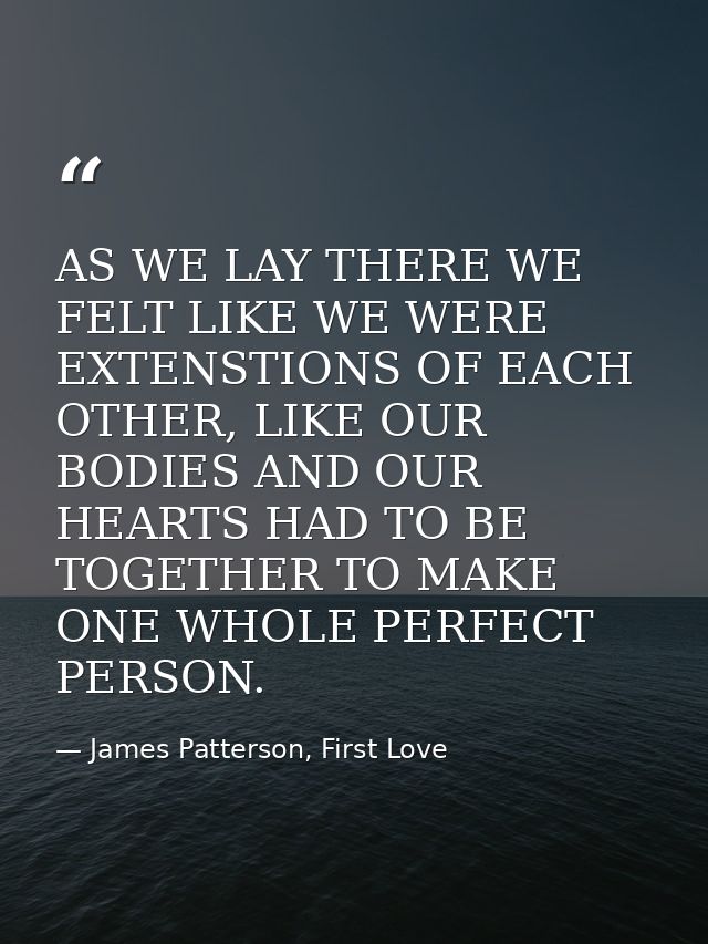 AS WE LAY THERE WE FELT LIKE WE WERE EXTENSTIONS OF EACH OTHER, LIKE OUR BODIES AND OUR HEARTS HAD TO BE TOGETHER TO MAK — James Patterson, First Love