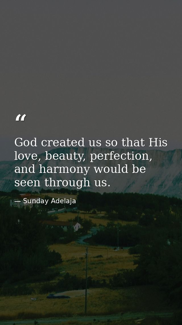 God created us so that His love, beauty, perfection, and harmony would be seen through us. — Sunday Adelaja