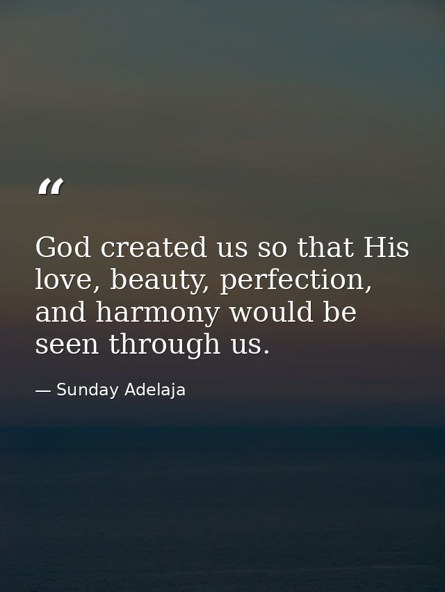 God created us so that His love, beauty, perfection, and harmony would be seen through us. — Sunday Adelaja
