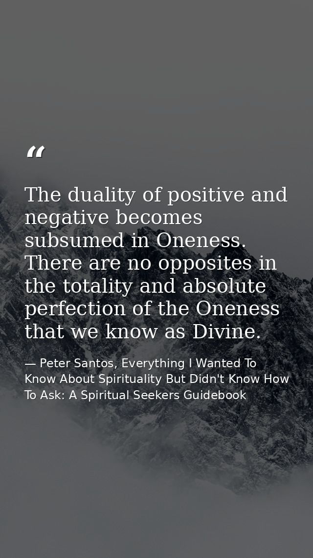 The duality of positive and negative becomes subsumed in Oneness. There are no opposites in the totality and absolute pe — Peter Santos, Everything I Wanted To Know About Spirituality But Didn't Know How To Ask: A Spiritual Seekers Guidebook