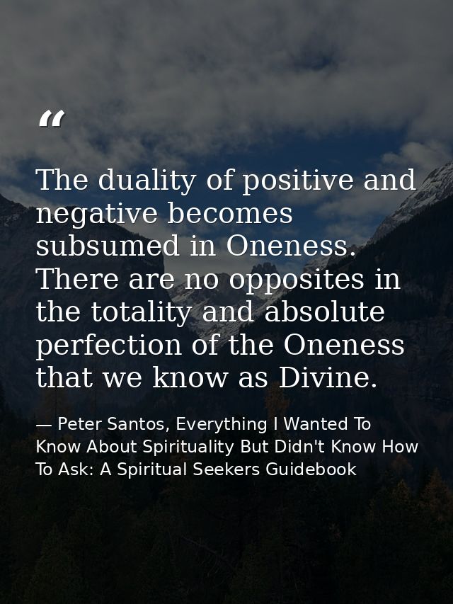 The duality of positive and negative becomes subsumed in Oneness. There are no opposites in the totality and absolute pe — Peter Santos, Everything I Wanted To Know About Spirituality But Didn't Know How To Ask: A Spiritual Seekers Guidebook