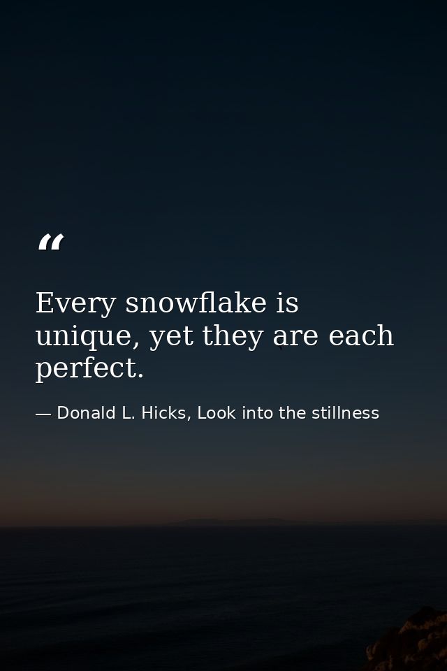 Every snowflake is unique, yet they are each perfect. — Donald L. Hicks, Look into the stillness