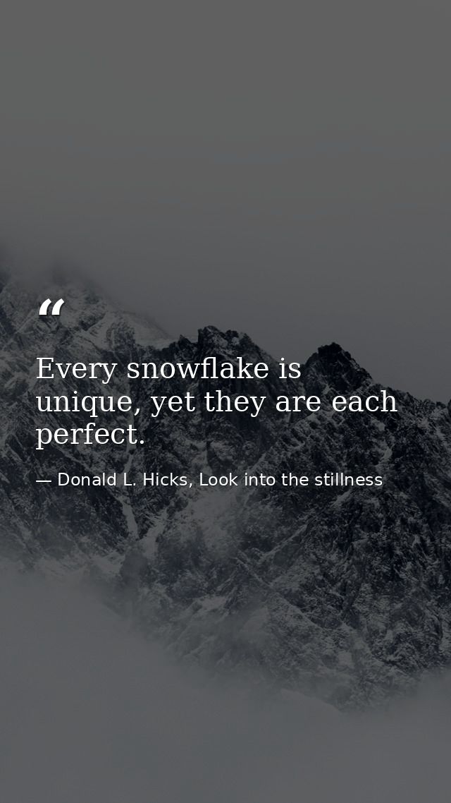 Every snowflake is unique, yet they are each perfect. — Donald L. Hicks, Look into the stillness