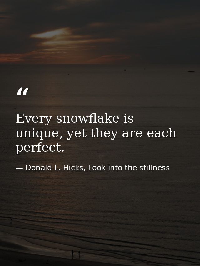 Every snowflake is unique, yet they are each perfect. — Donald L. Hicks, Look into the stillness