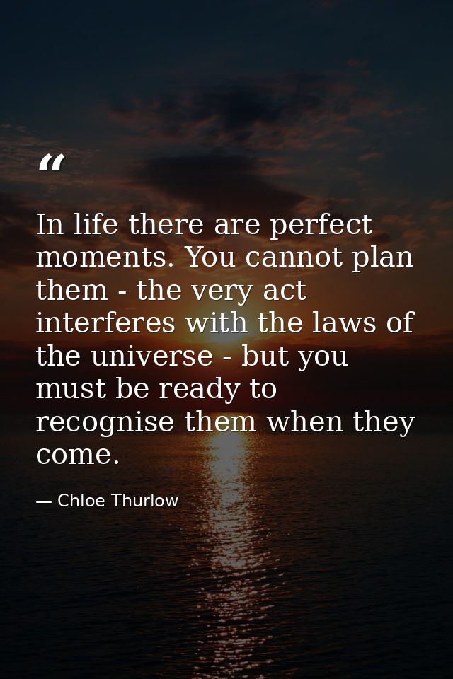 In life there are perfect moments. You cannot plan them - the very act interferes with the laws of the universe - but yo — Chloe Thurlow