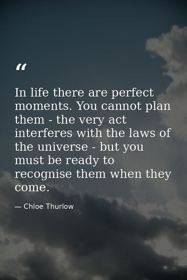 In life there are perfect moments. You cannot plan them - the very act interferes with the laws of the universe - but yo — Chloe Thurlow