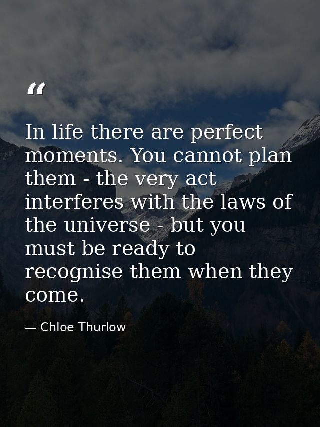 In life there are perfect moments. You cannot plan them - the very act interferes with the laws of the universe - but yo — Chloe Thurlow