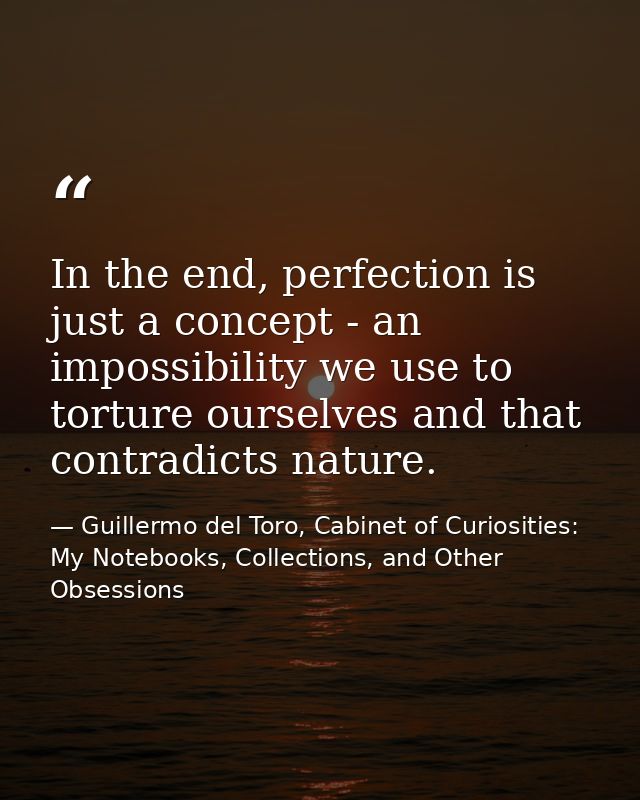 In the end, perfection is just a concept - an impossibility we use to torture ourselves and that contradicts nature. — Guillermo del Toro, Cabinet of Curiosities: My Notebooks, Collections, and Other Obsessions