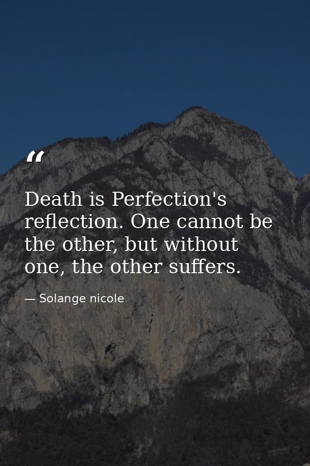 Death is Perfection's reflection. One cannot be the other, but without one, the other suffers. — Solange nicole