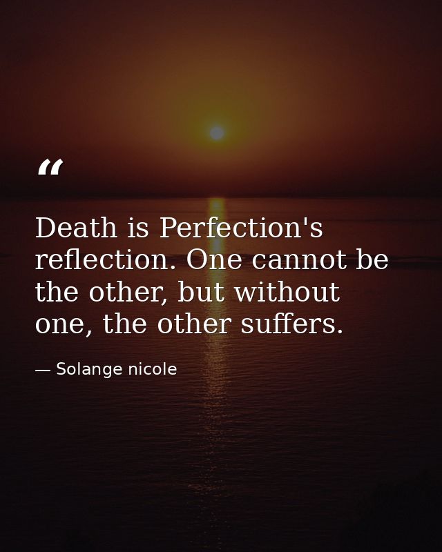 Death is Perfection's reflection. One cannot be the other, but without one, the other suffers. — Solange nicole