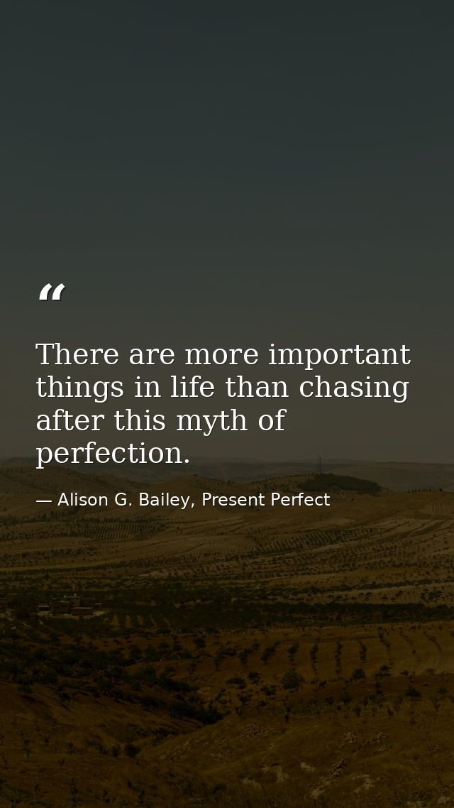 There are more important things in life than chasing after this myth of perfection. — Alison G. Bailey, Present Perfect