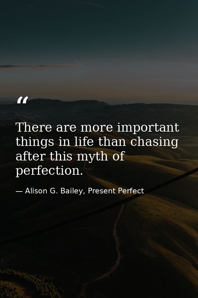There are more important things in life than chasing after this myth of perfection. — Alison G. Bailey, Present Perfect