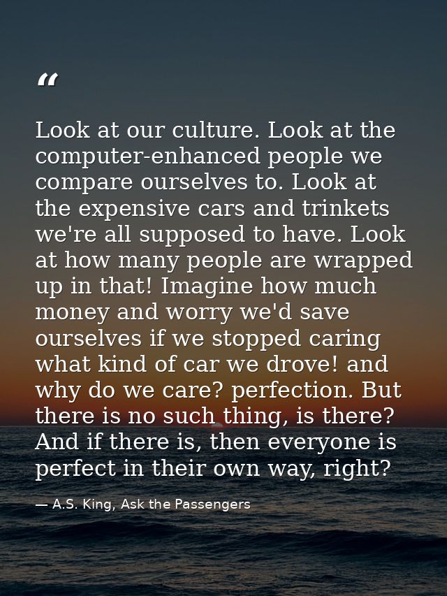 Look at our culture. Look at the computer-enhanced people we compare ourselves to. Look at the expensive cars and trinke — A.S. King, Ask the Passengers