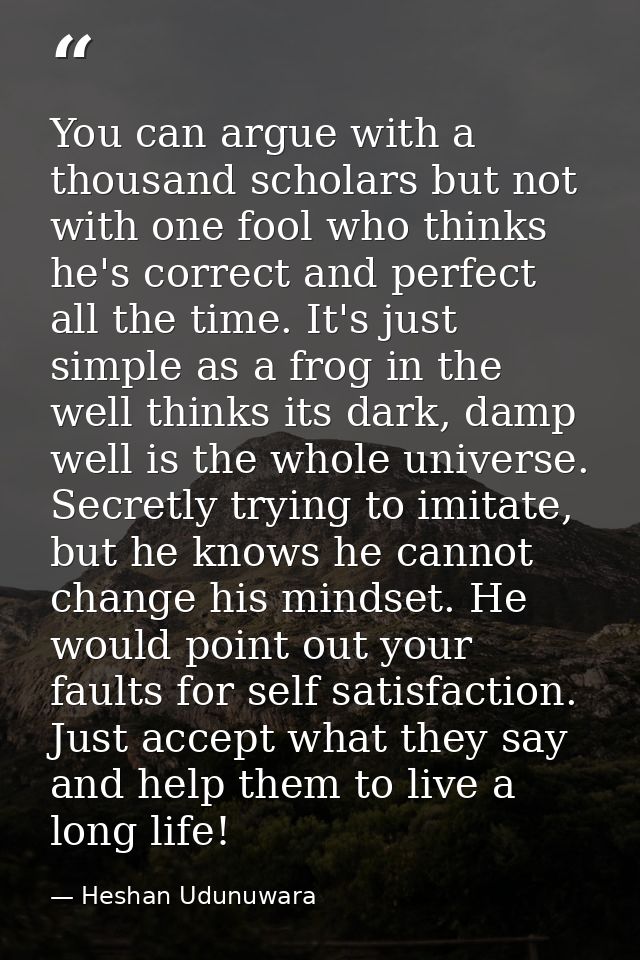 You can argue with a thousand scholars but not with one fool who thinks he's correct and perfect all the time. It's just — Heshan Udunuwara