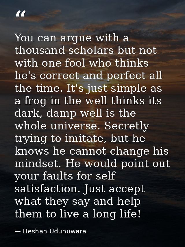 You can argue with a thousand scholars but not with one fool who thinks he's correct and perfect all the time. It's just — Heshan Udunuwara