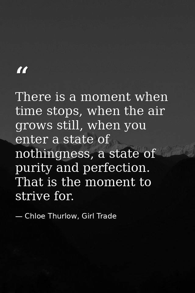 There is a moment when time stops, when the air grows still, when you enter a state of nothingness, a state of purity an — Chloe Thurlow, Girl Trade