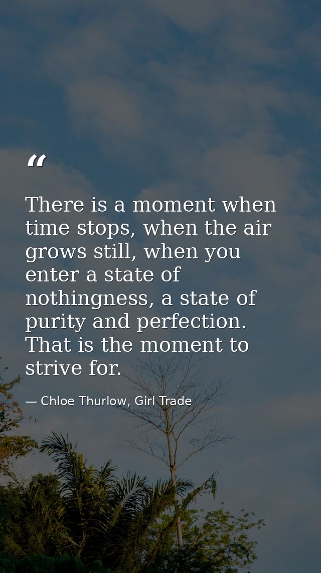 There is a moment when time stops, when the air grows still, when you enter a state of nothingness, a state of purity an — Chloe Thurlow, Girl Trade