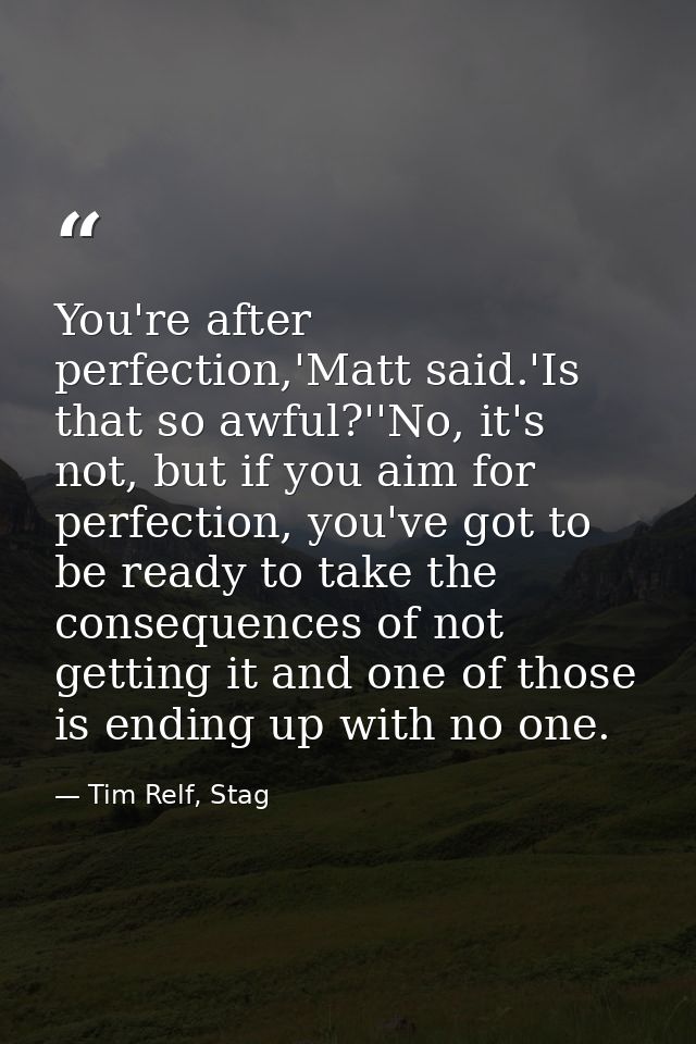 You're after perfection,'Matt said.'Is that so awful?''No, it's not, but if you aim for perfection, you've got to be rea — Tim Relf, Stag