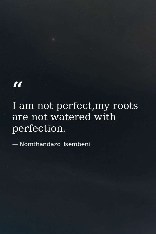 I am not perfect,my roots are not watered with perfection. — Nomthandazo Tsembeni