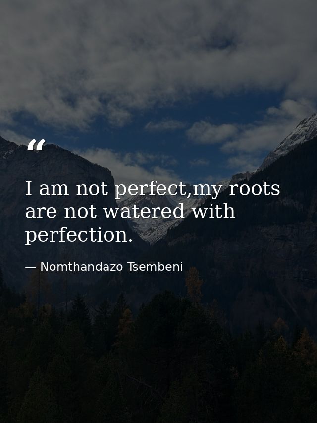 I am not perfect,my roots are not watered with perfection. — Nomthandazo Tsembeni