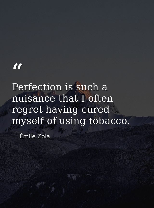 Perfection is such a nuisance that I often regret having cured myself of using tobacco. — Émile Zola