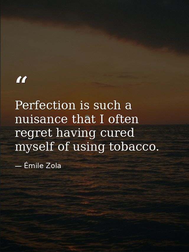 Perfection is such a nuisance that I often regret having cured myself of using tobacco. — Émile Zola