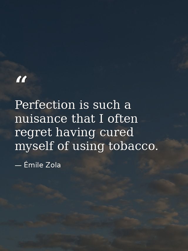 Perfection is such a nuisance that I often regret having cured myself of using tobacco. — Émile Zola