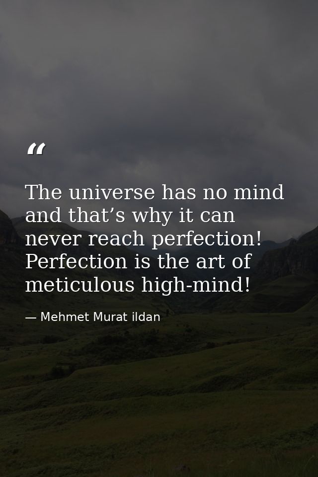 The universe has no mind and that’s why it can never reach perfection! Perfection is the art of meticulous high-mind! — Mehmet Murat ildan