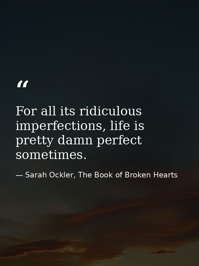 For all its ridiculous imperfections, life is pretty damn perfect sometimes. — Sarah Ockler, The Book of Broken Hearts