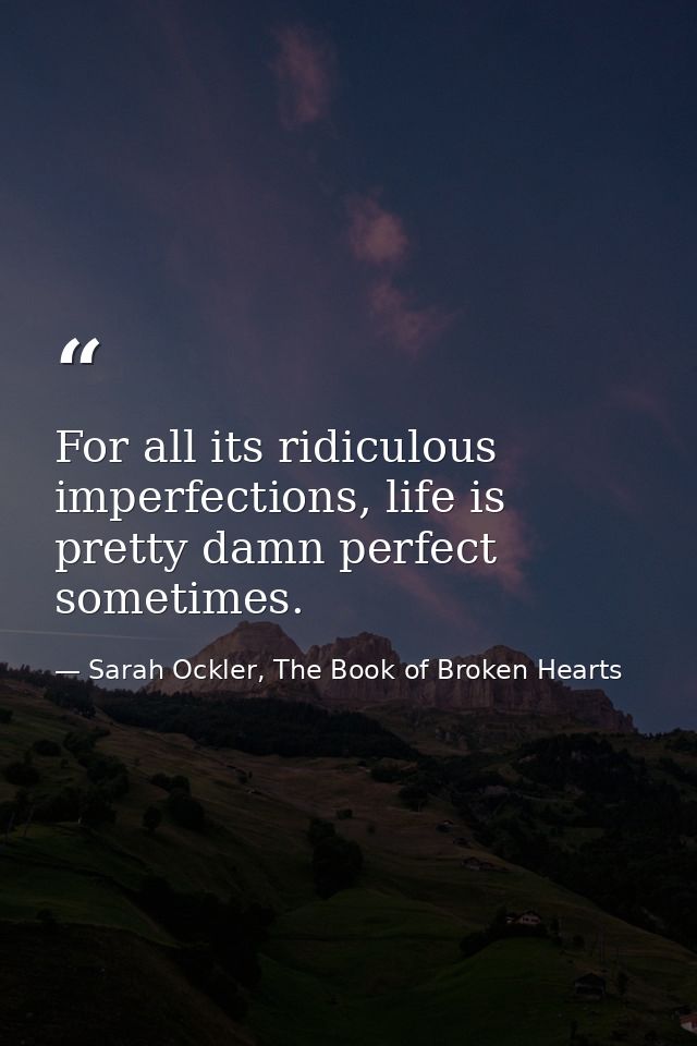 For all its ridiculous imperfections, life is pretty damn perfect sometimes. — Sarah Ockler, The Book of Broken Hearts