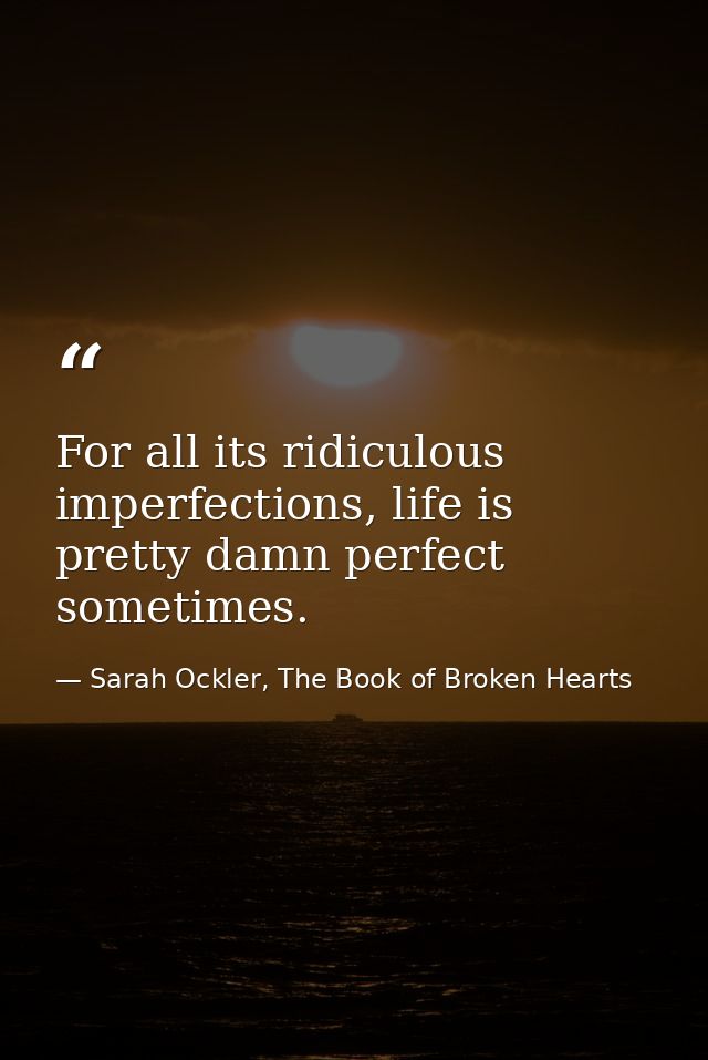 For all its ridiculous imperfections, life is pretty damn perfect sometimes. — Sarah Ockler, The Book of Broken Hearts