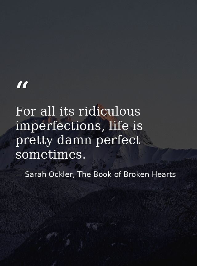 For all its ridiculous imperfections, life is pretty damn perfect sometimes. — Sarah Ockler, The Book of Broken Hearts
