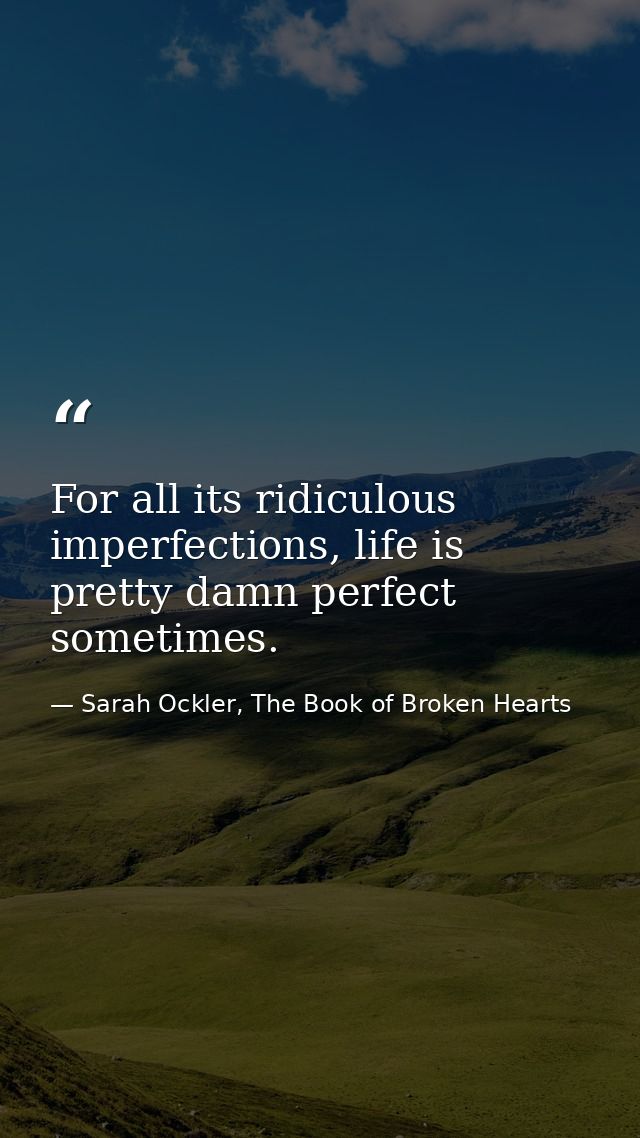 For all its ridiculous imperfections, life is pretty damn perfect sometimes. — Sarah Ockler, The Book of Broken Hearts