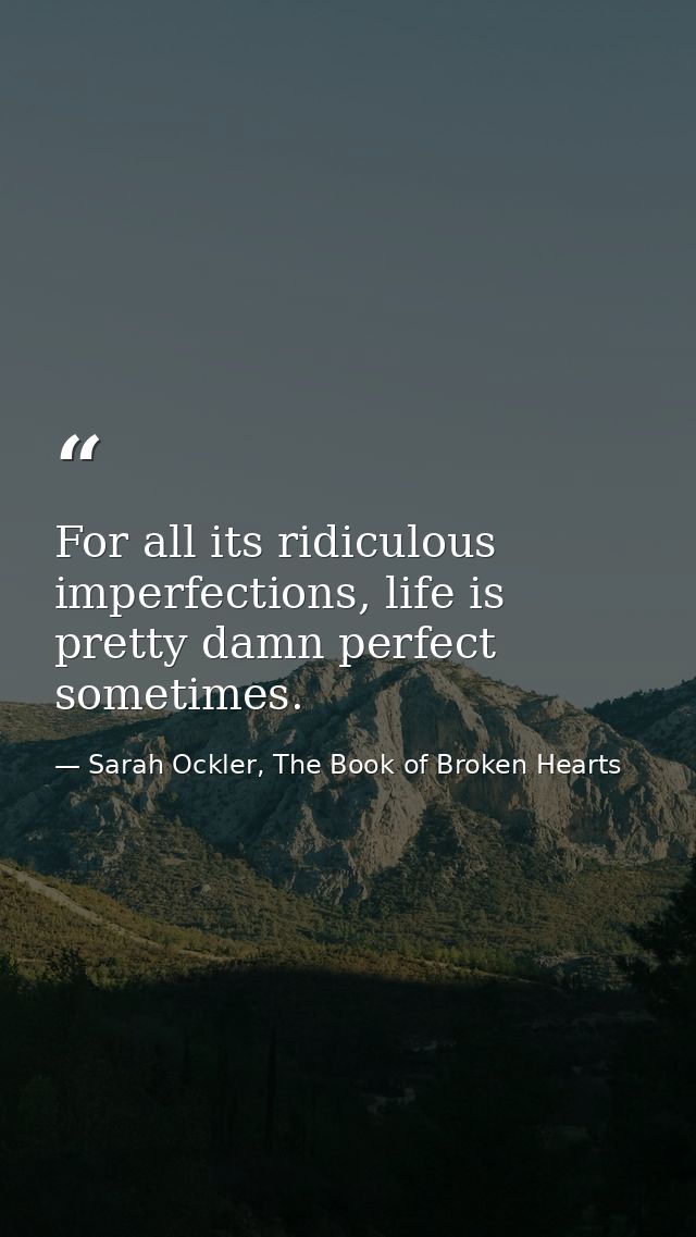 For all its ridiculous imperfections, life is pretty damn perfect sometimes. — Sarah Ockler, The Book of Broken Hearts